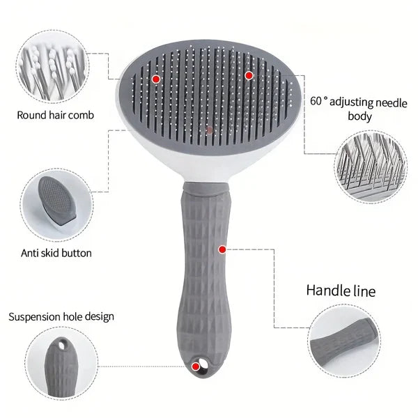 Self-Cleaning Slicker Brush for Dogs & Cats – One-Click Fur Release