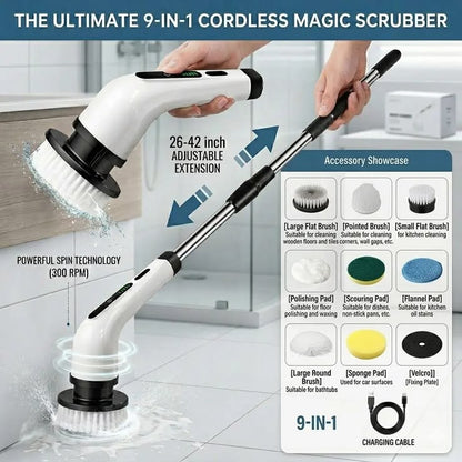 Electric Spin Scrubber – 9-in-1 Cordless Cleaning Brush